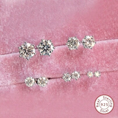 1对莫桑石耳钉，奢华珠宝礼品，925纯银，优雅女士珠宝礼品，立方氧化锆新娘婚礼珠宝，钻石耳环