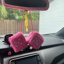 1pc Dice Design Plush Car Hanging Ornament - Pink - View 2