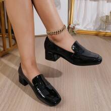2023 New Arrival Fashionable Square Toe Comfortable Chunky High Heel Leather Shoes For Women, All Season