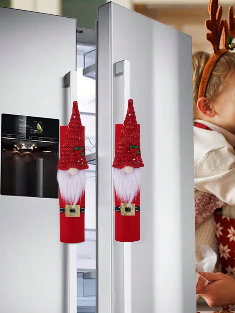 1對聖誕小矮人冰箱把手套,適用於家庭臥室客廳裝飾