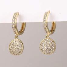 1pair Simple & Fashionable All-match Design Geometric Circle Earrings With Full Diamonds Coating For Daily Wear And Commuting - G - View 1