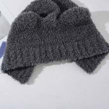 1頂女士灰色可愛小熊耳秀出小臉的秋冬百搭保暖毛絨耳保暖針織帽子 - 灰色 - 查看 4