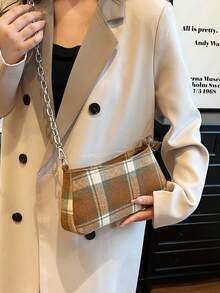 格紋休閒簡約時尚多功能肩背包 - 棕色 - 查看 9