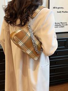 格紋休閒簡約時尚多功能肩背包 - 棕色 - 查看 10