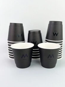 10pcs 280ml Black Print M Double-Wall Disposable Coffee Paper Cup For Family Gathering, Business Reception, Suitable For Hot And Cold Drinks