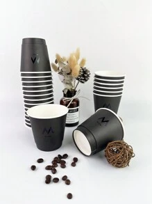 10pcs 280ml Black Print M Double-Wall Disposable Coffee Paper Cup For Family Gathering, Business Reception, Suitable For Hot And Cold Drinks