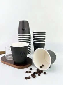 10pcs 280ml Black Print M Double-Wall Disposable Coffee Paper Cup For Family Gathering, Business Reception, Suitable For Hot And Cold Drinks