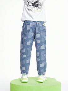 Annil 兒童服裝男童牛仔褲，春秋季俊俏時尚兒童休閒外風直筒褲 - 藍色 - 查看 3