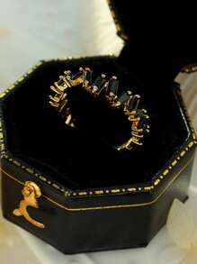 1 件独特时尚创意水钻戒指，不对称彩色锆石可调节嘻哈个性戒指，轻巧奢华简约风格日常佩戴礼物，适合女性，情人节 - 黑色 - 查看 2