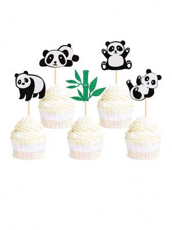 10入組熊貓主題金色彈簧紙蛋糕插牌/生日派對裝飾