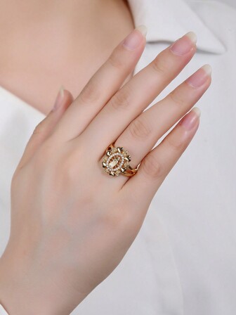 1 pieza Anillo de moda con forma de corazón con incrustaciones de circonita, estilo europeo y americano, adecuado para uso diario
