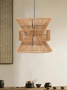 1pc Lamp Shade Paper Rope Lampshade Chandelier Boho Pendant Creative Light Cover Hanging Hotel Rustic Decor Farmhouse - Camel - View 1