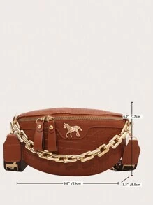 時尚鏈條裝飾腰包金屬馬裝飾拉鍊可調整肩帶,中等的腰包鱷魚壓紋流行腰包適合旅行&運動,時髦人造皮革胸包,單肩包復古經典手提包手掌包帶拉鍊適合女士