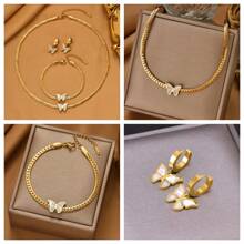 1 件金色不鏽鋼鍍貝殼蝴蝶項鍊,復古甜美時尚個人化設計,街頭服飾、日常、工作服、派對服裝,適合男士、女士、情侶裝扮 - 金黃色 - 查看 1