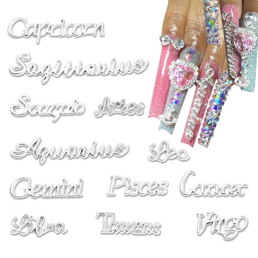 12 Pcs Silver Zodiac Nail Charms 3D Zodiac Nail Charms For Acrylic Nail Alloy Zodiac Sign Virgo Leo Aries Taurus Gemini Capricorn Diy Nail Art Decoration Accessories Nail Gems Nail Supplies Nails - Silver - View 1