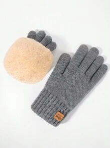 1對女士冬季雙層加厚針織觸控手套,灰色,適用於寒冷天氣,保暖全指手套,全新設計,適合派對、晚宴、駕車和日常使用 - 灰色 - 查看 1