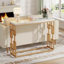 Tribesigns Gold Console Table, Modern 42.5" Sofa Tables Entryway Hallway Foyer Table, White Faux Marble Tabletop Sofa Table Behind Couch With Gold Metal Legs For Living Room, Easy Assembly - White - View 2