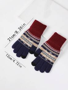 一双海军蓝圣诞雪花手套，男女通用情侣冬季保暖手套，带毛绒内衬，厚实全指针织手套，适合户外运动 - 藏蓝色 - 查看 3