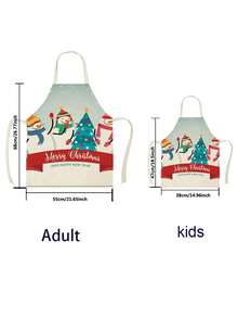 1pc Merry Christmas Linen Apron With Reindeer & Snowman Pattern - Beige - View 2