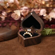 1 pieza Caja de joyería con ranura de doble anillo con forma de corazón para parejas, aniversario de boda dorado, Día de San Valentín, regalo de propuesta de Valentín