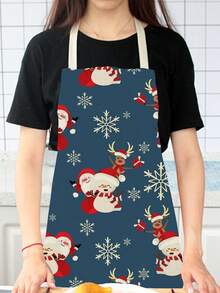 1 Pieza Delantal De Lino Navideño - Blanco y Negro - Ver 3