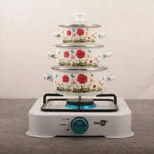 3pcs/set 12-14-16cm Enamel Pot With Glass Cover, Mini Pot, Full Flower Multi-purpose Soup Pot