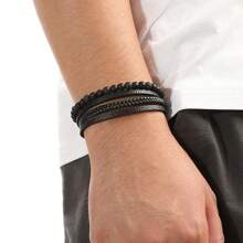 HX Men Bead Decor Braided Detail Bracelet, For Jewelry Gift And Party - Black - View 6