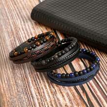 HX Men Bead Decor Braided Detail Bracelet, For Jewelry Gift And Party - Black - View 3