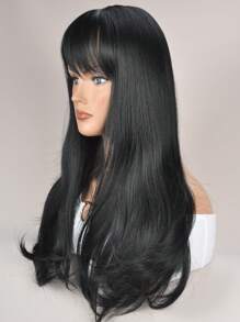 kanuosi Cabello Rizado Ondulado Largo Negro De 65 Cm Con Flequillo - Negro - Ver 5