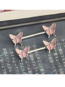 2 piezas Anillos para el pezón de 14G para mujeres, set de anillos para el pezón con barra de 16mm de acero quirúrgico con corazón de circonita y mariposa, joyería de piercing corporal lindo para San Valentín, Mamá, Madre, Día de la Madre, regalo