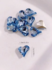 10 件立体爱心形状设计美甲装饰水钻、玻璃钻石 DIY 美甲用品、美甲饰品、美甲宝石、美甲、爱心钻石、心形钻石、心形、美甲沙龙美甲饰品美甲宝石 - 淺藍色 - 查看 3
