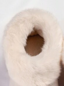 Giày đi trong nhà cổ cao màu trơn dành cho nữ có bóng trang trí bằng vải nhung, giày bốt đi trong nhà đế phẳng giản dị và thoải mái để giữ ấm trong mùa thu đông - Màu be - Xem 6