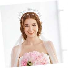 1 件 1 件皇冠头饰女神头饰星星和月亮头饰双线头饰玛丽头饰适合女性服装派对（银色）