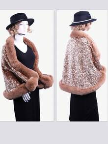 女士重檔刺繡亮片裝飾,輕奢時尚優雅,適用於晚宴和舞會,加厚絨毛披風和圍巾