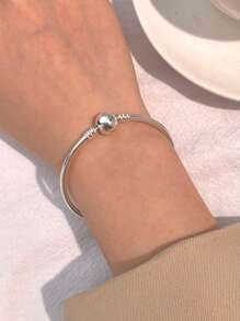 1入組魅力四射真實925純銀圓珠光滑表面手環適合女士派對禮物精細的女士們珠寶和手錶 - 銀色 - 查看 2