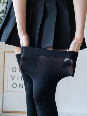 1pc Plus Size Over-Knee Socks, 120d Ultra Elastic Velvet Breathable Non-Hooking Thigh High Stockings For Thinner-Looking Legs, Cozy Socks