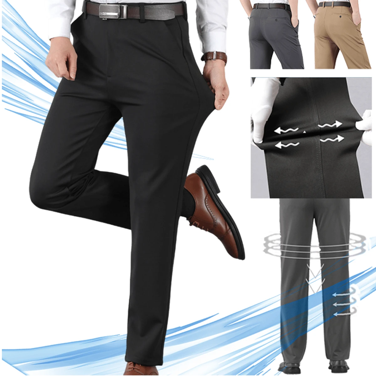 Pantalones Cómodos Elásticos Detraje Casuales Para Hombre Moda - Negro - Ver 1