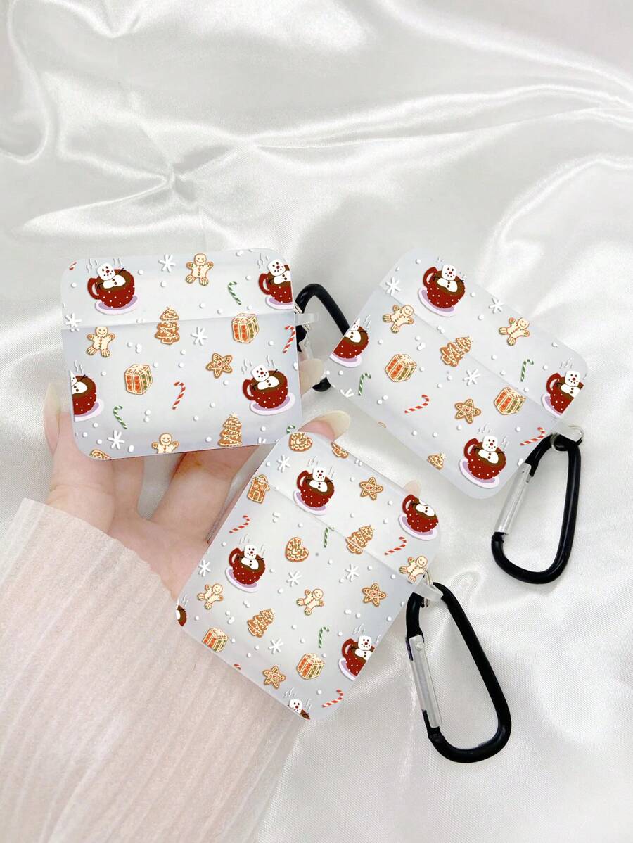 1 White Protective Soft Cover With Christmas Pattern, Painted And Printed Anti Drop Cartoon Cute