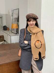 1 件女士围巾，可爱动物针织披肩，学生围脖，秋冬季，成人围巾