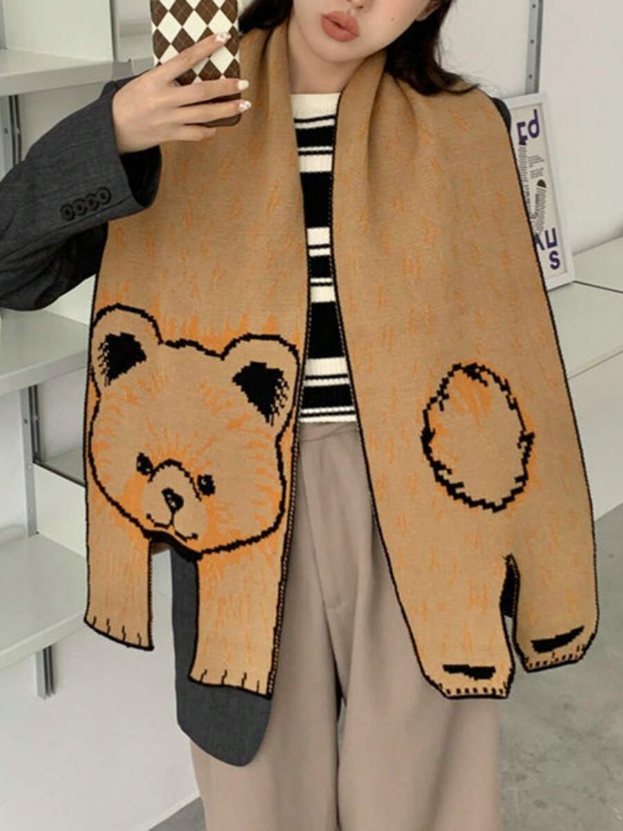 1 件女士围巾，可爱动物针织披肩，学生围脖，秋冬季，成人围巾