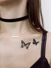 1pc Black Butterfly Pattern Temporary Tattoo Sticker For Arm, Clavicle, Shoulder, Neck & Body - Black - View 2
