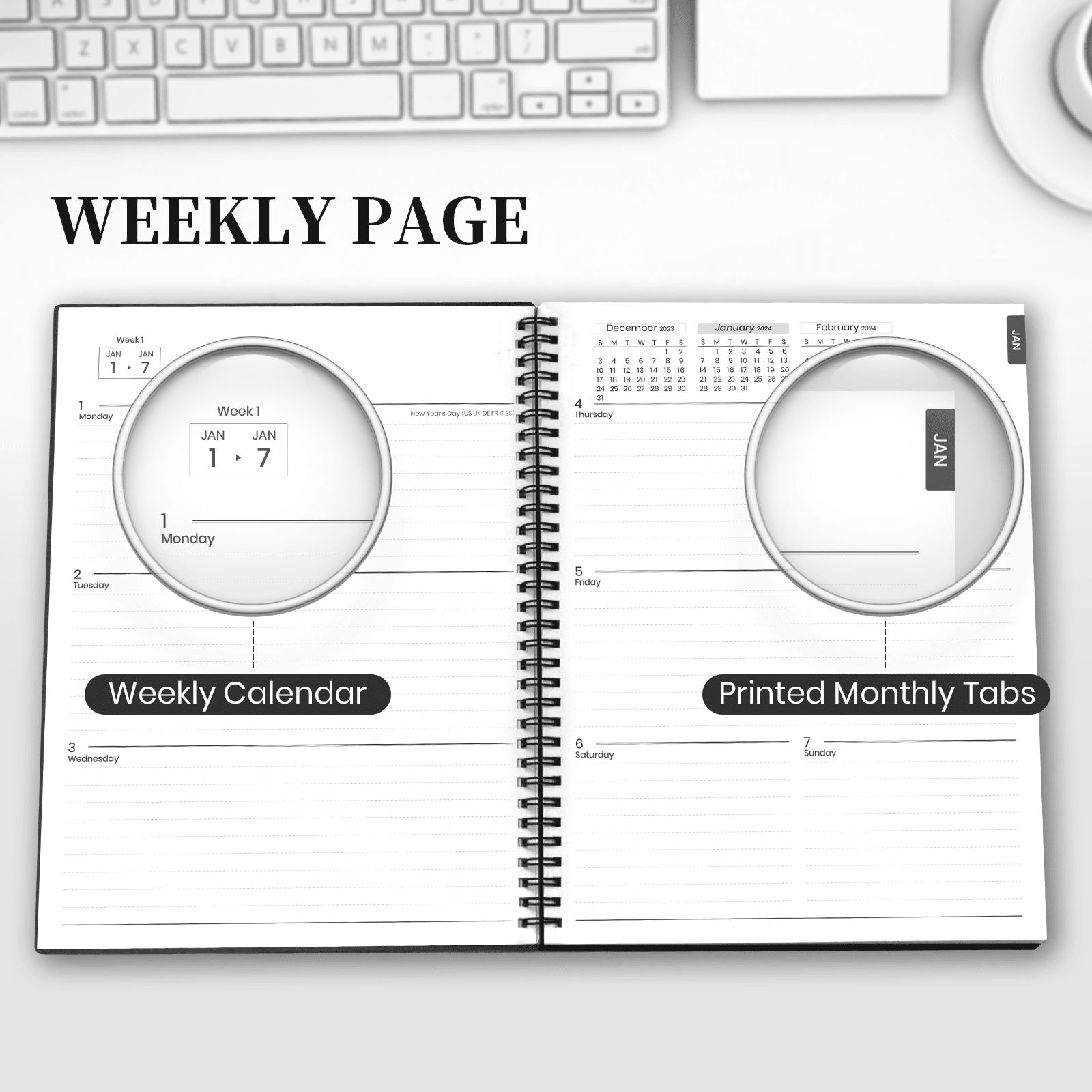 2024 Planner A4 Weekly and Monthly with Flexible Cover, 8.3" x 11", Calendar Planner from Jan