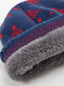 1pc Men's Winter Festive Cedar Pattern Fashion Knit Hat For Christmas - Navy Blue - View 4