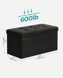 SONGMICS 30 Inches Folding Storage Ottoman Bench, Storage Chest, Foot Rest Stool, Dark Gray,Black,Beige,Dark Blue,Light Taupe,Light Gray - 黑色 - 查看 2