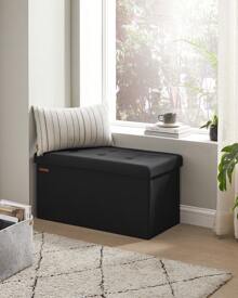 SONGMICS 30 Inches Folding Storage Ottoman Bench, Storage Chest, Foot Rest Stool, Dark Gray,Black,Beige,Dark Blue,Light Taupe,Light Gray - 黑色 - 查看 6