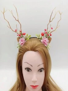 1 件裝女式聖誕髮帶,森林鹿角和樹枝設計,非常適合在景點拍照和裝扮