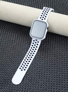 2-In-1 Compatible With Apple Watch Band And Case Combination Set For Men And Women, Soft And Breathable Hollow Polka Dot Sports Silicone Strap + Two-Color Anti-Drop And Scratch-Resistant Pc And Tempered Glass Screen Film Integrated Case, Compatible With Apple Watch 40/41/42/44/45/46/49mm Replacement Strap Case, Compatible With Apple Watch Series Ultra/11/10/9/8/7/6/5/4/Se, Fashionable And Easy To Wear Strap Case - White - View 3