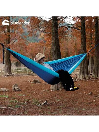 Bluelander Hamaca Portátil para Acampar de Adultos, Hamaca de Camping, Fabricada de Tela Nailon con Correas para Árboles, Excelente para Acampar al Aire Libre en Jardines y Viajes (Azul/Morado)