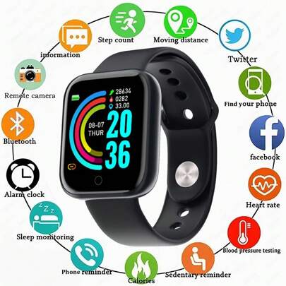 Reloj deportivo inteligente multifuncional con conexión inalámbrica Bluetooth, adecuado para hombres y mujeres, uso diario, deportes y ocio.