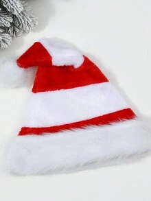 1頂雙色絨毛聖誕帽,適用於派對裝飾和聖誕禮物 - 紅白色 - 查看 2